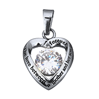 Stainless Steel Pendant, Heart, Mother Day Jewelry & with letter pattern & with cubic zirconia & blacken, 17x21x5mm, Hole:Approx 3x6mm, Sold By PC