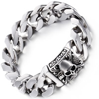 Men Bracelet, Stainless Steel, Skull, curb chain & for man & blacken, 20mm, Sold Per Approx 9 Inch Strand