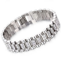 Men Bracelet, Stainless Steel, for man & with rhinestone, original color, 15mm, Sold Per Approx 8.8 Inch Strand