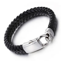 Men Bracelet, Cowhide, with Stainless Steel, for man & blacken, 12mm, Sold Per Approx 9 Inch Strand