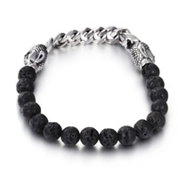 Unisex Bracelet Lava with Stainless Steel curb chain & blacken 8mm Sold Per Approx 7.5 Inch Strand