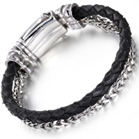 Men Bracelet Cowhide with Stainless Steel wheat chain & for man &  original color 5mm Sold Per Approx 8.2 Inch Strand