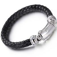 Men Bracelet, Cowhide, with Stainless Steel, for man, original color, 9mm, Sold Per Approx 9 Inch Strand