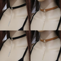 Fashion Choker Necklace, Velveteen, with Tibetan Style, with 2.7lnch extender chain, plated, for woman, more colors for choice, nickel, lead & cadmium free, Sold Per Approx 13.4 Inch Strand