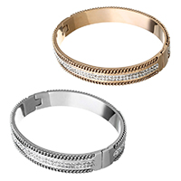 Stainless Steel Bangle, with Rhinestone Clay Pave, plated, for woman, more colors for choice, 10mm, Inner Diameter:Approx 62x50mm, Length:Approx 7 Inch, 2PCs/Lot, Sold By Lot