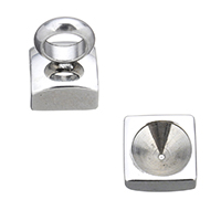 Stainless Steel Button Fund, Square, oprindelige farve, 7x7x10mm, Hole:Ca. 4mm, Indvendig diameter:Ca. 5.5mm, 50pc'er/Lot, Solgt af Lot