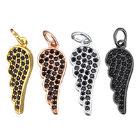 Cubic Zirconia Micro Pave Brass Pendant, Wing Shape, plated, micro pave cubic zirconia, more colors for choice, nickel, lead & cadmium free, 8x20x2mm, Hole:Approx 3.5mm, 10PCs/Lot, Sold By Lot