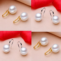 Freshwater Pearl Earrings, brass earring hook, Potato, plated, natural, more colors for choice, 7-8mm, Sold By Pair