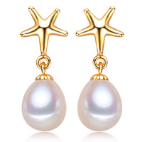 Freshwater Pearl Earrings brass post pin Potato plated natural 8-9mm Sold By Pair
