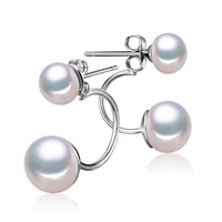 Freshwater Pearl Double Pearl Hoop Stud Earring, mässing örhänge inlägg, Potatis, platina pläterad, naturliga, 9-10mm, Säljs av Par