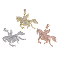 Cubic Zirconia Micro Pave Brass Pendant, Horse, plated, micro pave cubic zirconia, more colors for choice, nickel, lead & cadmium free, 30x26x4mm, Hole:Approx 3x4mm, Sold By PC