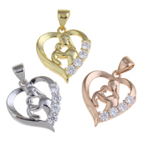Cubic Zirconia Micro Pave Brass Pendant, Heart, plated, micro pave cubic zirconia, more colors for choice, nickel, lead & cadmium free, 16x18x3mm, Hole:Approx 3x4mm, Sold By PC
