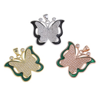 Cubic Zirconia Micro Pave Brass Pendant, Butterfly, plated, micro pave cubic zirconia & enamel, more colors for choice, nickel, lead & cadmium free, 25x22x2mm, Hole:Approx 3x4mm, Sold By PC