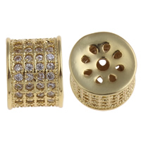 Perles cubes en laiton zircon Micro Pave, tambour, Plaqué d'or, pavé de micro zircon, protéger l'environnement, sans nickel, plomb et cadmium, 7x9mm, Trou:Environ 1mm, Vendu par PC