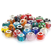 Lampwork European Beads, handmade, brass double core without troll & mixed, 14mm, Hole:Approx 5mm, 10PCs/Bag, Sold By Bag