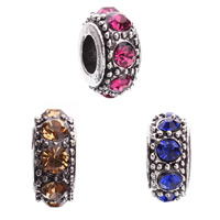 Zinc Alloy European Beads Rondelle antique silver color plated without troll & with rhinestone mixed colors lead & cadmium free 14mm Approx 5mm Sold By Bag