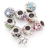 Tibetan Style European Beads, Flower, antique silver color plated, without troll & enamel & with rhinestone, mixed colors, lead & cadmium free, 10mm, Hole:Approx 4mm, 10PCs/Bag, Sold By Bag
