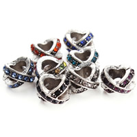 Tibetan Style European Beads, antique silver color plated, without troll & with rhinestone, mixed colors, lead & cadmium free, 15mm, Hole:Approx 5mm, 10PCs/Bag, Sold By Bag