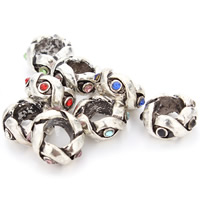 Zinc Alloy European Beads antique silver color plated without troll & with rhinestone mixed colors lead & cadmium free 15mm Approx 5mm Sold By Bag