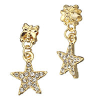 European Style Zinc Alloy Dangle Beads Star gold color plated without troll & with rhinestone nickel lead & cadmium free 29mm Approx 5mm Sold By Lot