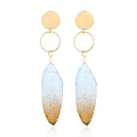 Zinc Alloy Drop Earring with Feather brass post pin gold color plated for woman Sold By Pair