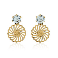 Zinc Alloy Drop Earring brass post pin Flower plated for woman & with rhinestone & hollow Sold By Lot