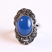 El anillo de dedo unisex, aleación de zinc, con Ágata azul, chapado en color de plata antigua, natural & unisexo & diverso tamaño para la opción & con diamantes de imitación, 3PCs/Grupo, Vendido por Grupo