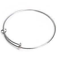 Adjustable Wire Bangle, Stainless Steel, original color, 65mm, Inner Diameter:Approx 60mm, Length:Approx 7 Inch, 2PCs/Bag, Sold By Bag