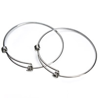 Adjustable Wire Bangle, Stainless Steel, original color, 65mm, Inner Diameter:Approx 60mm, Length:Approx 7 Inch, 2PCs/Bag, Sold By Bag