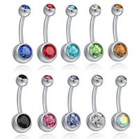 Stainless Steel Belly Ring with Crystal faceted 5mm 8mm Sold By Bag