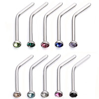 Stainless Steel Nose Piercing Jewelry with rhinestone 11mm Sold By Bag