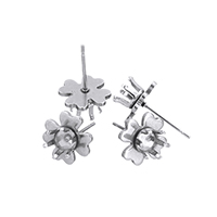 Stainless Steel Earring Stud Component Four Leaf Clover original color 0.7mm Inner Approx 4mm Sold By Lot