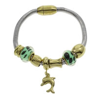 European Bracelet Stainless Steel with Lampwork Dolphin plated for woman & enamel Length Approx 7 Inch Sold By Bag