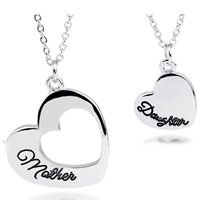 Tibetan Style Puzzle Necklace, Heart, platinum color plated, Mother Day Jewelry & oval chain & with letter pattern & for woman & enamel, nickel, lead & cadmium free, 10mm,20mm, Length:Approx 17.7 Inch, 2Strands/Set, Sold By Set