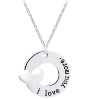Tibetan Style Jewelry Necklace, Flat Round, I love you more, platinum color plated, oval chain & for woman & enamel, nickel, lead & cadmium free, 24mm, Sold Per Approx 17.7 Inch Strand