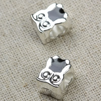 Tibetan Style European Beads, Owl, platinum color plated, without troll & enamel, lead & cadmium free, 11x9x7mm, Hole:Approx 5mm, 20PCs/Bag, Sold By Bag