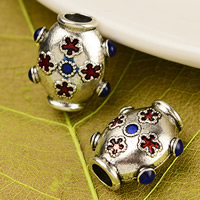 Zinc Alloy European Beads Flat Oval antique silver color plated enamel & large hole lead & cadmium free Approx 5mm Sold By Bag