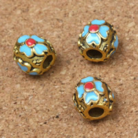 Tibetan Style Jewelry Beads, Drum, antique gold color plated, enamel, lead & cadmium free, 10x9mm, Hole:Approx 3mm, 20PCs/Bag, Sold By Bag