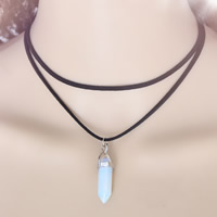 Layered Choker, Sea Opal, with Velveteen & Tibetan Style, with 7cm extender chain, pendulum, platinum color plated, for woman & 2-strand, 40x9mm, Length:Approx 13.3 Inch, 3Strands/Bag, Sold By Bag
