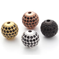 Perles cubes en laiton zircon Micro Pave, Rond, Placage, pavé de micro zircon, plus de couleurs à choisir, protéger l'environnement, sans nickel, plomb et cadmium, 10mm, Trou:Environ 1.5mm, 2PC/sac, Vendu par sac