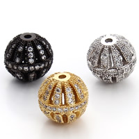 Cubic Zirconia Micro Pave Brass Beads, Drum, plated, micro pave cubic zirconia & hollow, more colors for choice, nickel, lead & cadmium free, 10x9mm, Hole:Approx 1.5mm, 2PCs/Bag, Sold By Bag