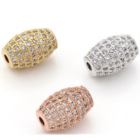 Cubic Zirconia Micro Pave Brass Beads, Drum, plated, micro pave cubic zirconia, more colors for choice, nickel, lead & cadmium free, 11x8mm, Hole:Approx 2mm, 2PCs/Bag, Sold By Bag