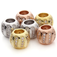 Cubic Zirconia Micro Pave Brass European Beads, Drum, plated, micro pave cubic zirconia & large hole, more colors for choice, nickel, lead & cadmium free, 8x10mm, Hole:Approx 5mm, 2PCs/Bag, Sold By Bag