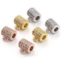 Brass Bail Beads, Column, plated, micro pave cubic zirconia, more colors for choice, nickel, lead & cadmium free, 8x6mm, Hole:Approx 2mm, 3mm, 2PCs/Bag, Sold By Bag