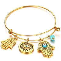 Evil Eye Jewelry Bracelet, Stainless Steel, with Lampwork & Resin, real gold plated, imitation turquoise & evil eye pattern & adjustable & for woman & with rhinestone & blacken, 1.50mm, Inner Diameter:Approx 56mm, Length:Approx 6.9 Inch, Sold By PC