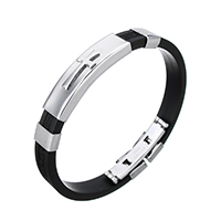Unisex Bracelet, Stainless Steel, with Silicone, Cross, black, 38.5x10.5x6.5mm, 9x4mm, 20x10x7mm, Sold Per Approx 9 Inch Strand