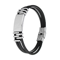 Unisex Bracelet, acier inoxydable, avec silicone, unisexe, noire, 25x13x4mm, 3.5mm, 25x14x6mm, Vendu par Environ 8.5 pouce brin