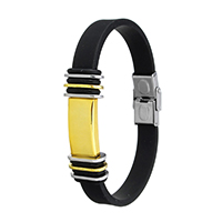 Unisex Bracelet, acier inoxydable, avec silicone, Placage, unisexe, noire, 23x12x5mm, 10x3mm, 25x14x6mm, Vendu par Environ 8.5 pouce brin