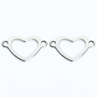Stainless Steel Connector, Heart, 1/1 loop, original color, 22.5x14mm, Hole:Approx 1.5mm, 20PCs/Bag, Sold By Bag