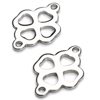 Stainless Steel Connector, Four Leaf Clover, 1/1 loop, original color, 13x19mm, Hole:Approx 1.5mm, 20PCs/Bag, Sold By Bag